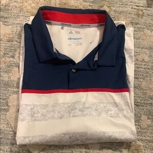 Adidas Men's Navy, White, and Red Polo Shirt